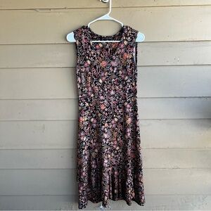 Peruvian Connection stretch jersey knit sleeveless black floral dress size M